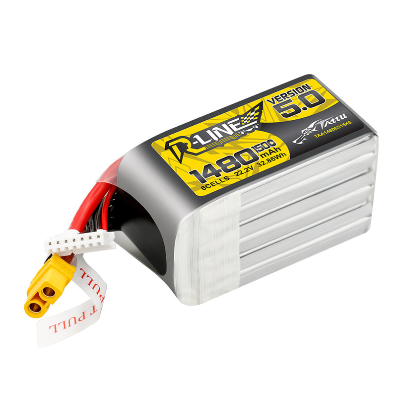 Tattu R-Line Version 5.0 1480mAh 6S 150C 22.2V Lipo Battery Pack with XT60 Plug