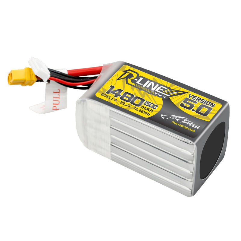 Tattu R-Line Version 5.0 1480mAh 6S 150C 22.2V Lipo Battery Pack with XT60 Plug